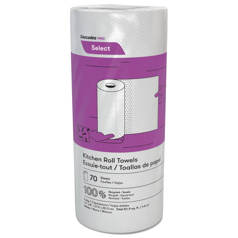 Cascades Select Perforated Roll Towels, 2-Ply, 8 X 11, White, 70/Roll, 30 Rolls/Carton - CSDK070