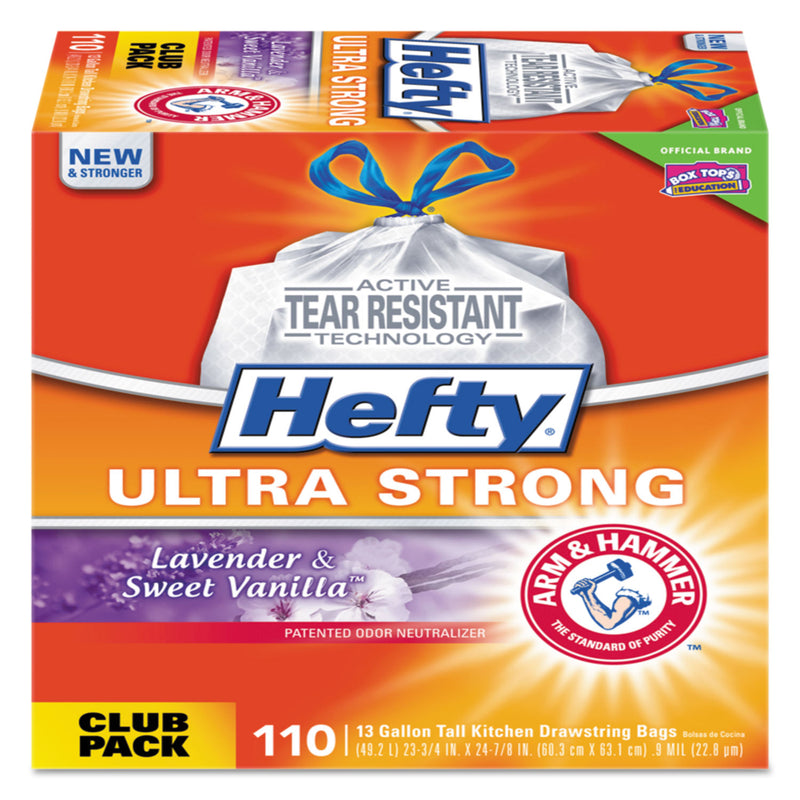 Hefty Ultra Strong Scented Tall White Kitchen Bags, 13 Gal, 0.9 Mil, 23.75" X 24.88", White, 330/Carton - PCTE84561CT