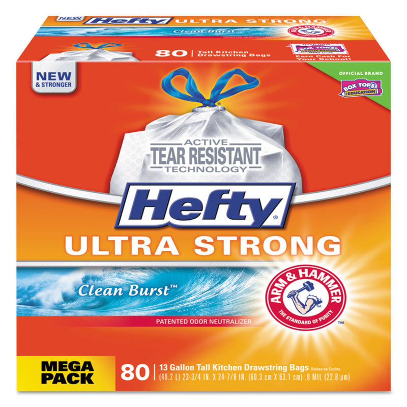 Hefty Ultra Strong Scented Tall White Kitchen Bags, 13 Gal, 0.9 Mil, 24.75