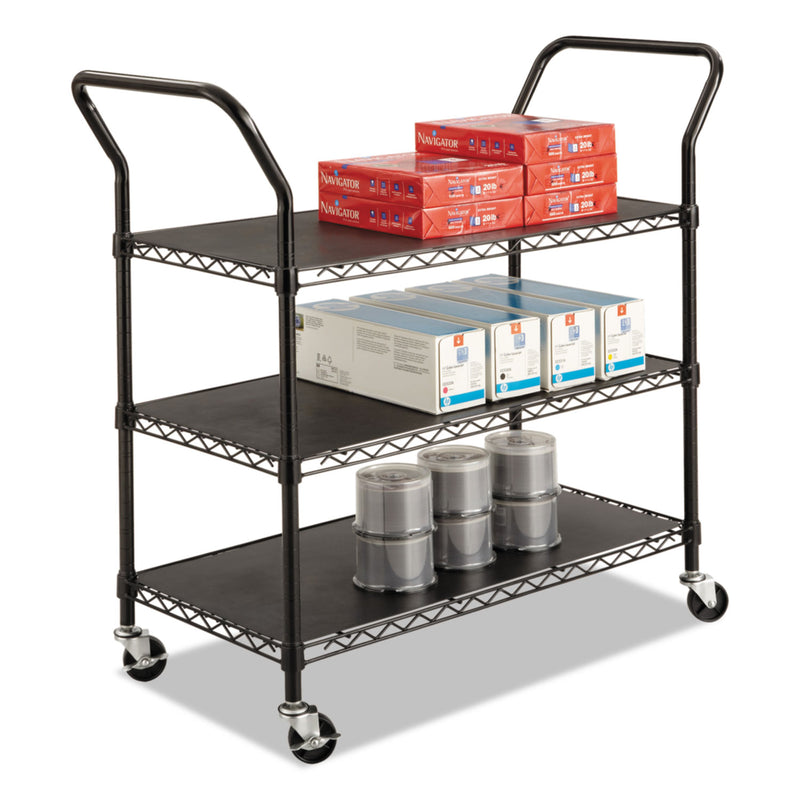 Safco Wire Utility Cart, Three-Shelf, 43.75W X 19.25D X 40.5H, Black - SAF5338BL