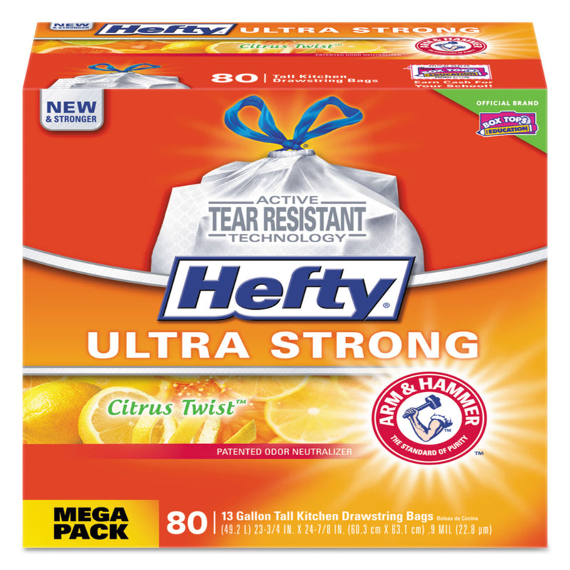 Hefty Ultra Strong Scented Tall White Kitchen Bags, 13 Gal, 0.9 Mil, 23.75" X 24.88", White, 240/Carton - PCTE84546CT