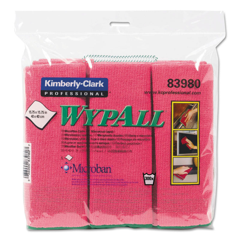 Wypall Microfiber Cloths, Reusable, 15 3/4 X 15 3/4, Red, 6/Pk, 4 Pk/Ct - KCC83980