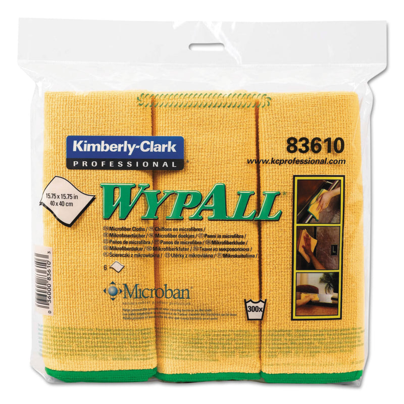 Wypall Microfiber Cloths, Reusable, 15 3/4 X 15 3/4, Yellow, 6/Pack - KCC83610