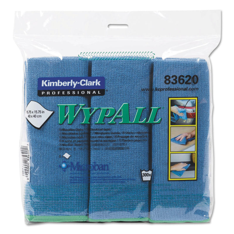 Wypall Microfiber Cloths, Reusable, 15 3/4 X 15 3/4, Blue, 6/Pack - KCC83620
