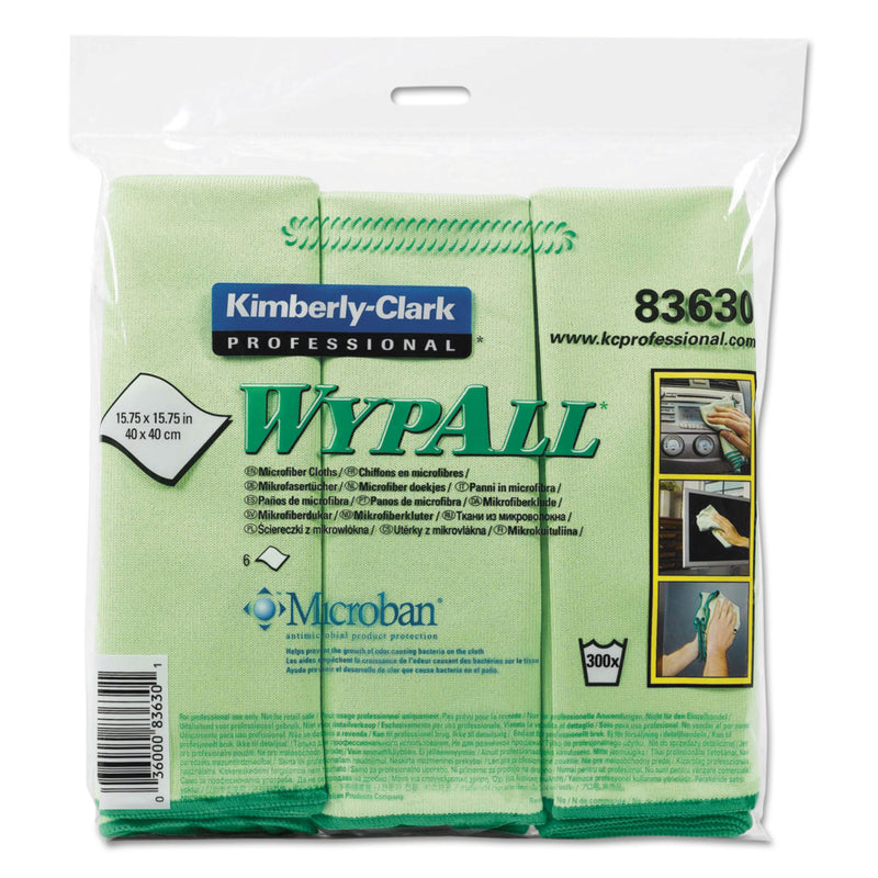 Wypall Microfiber Cloths, Reusable, 15 3/4 X 15 3/4, Green, 6/Pack - KCC83630