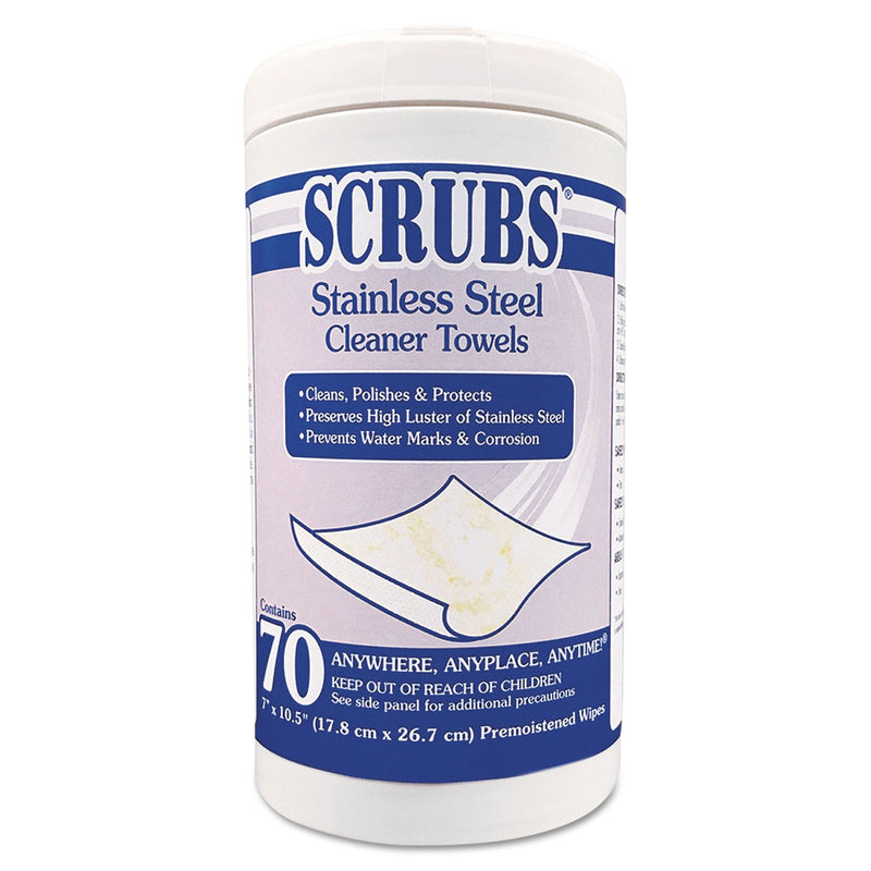 Scrubs Stainless Steel Cleaner Towels, 7 X 10 1/2, 70 Wipes/Pack, 6 Packs/Carton - ITW91970