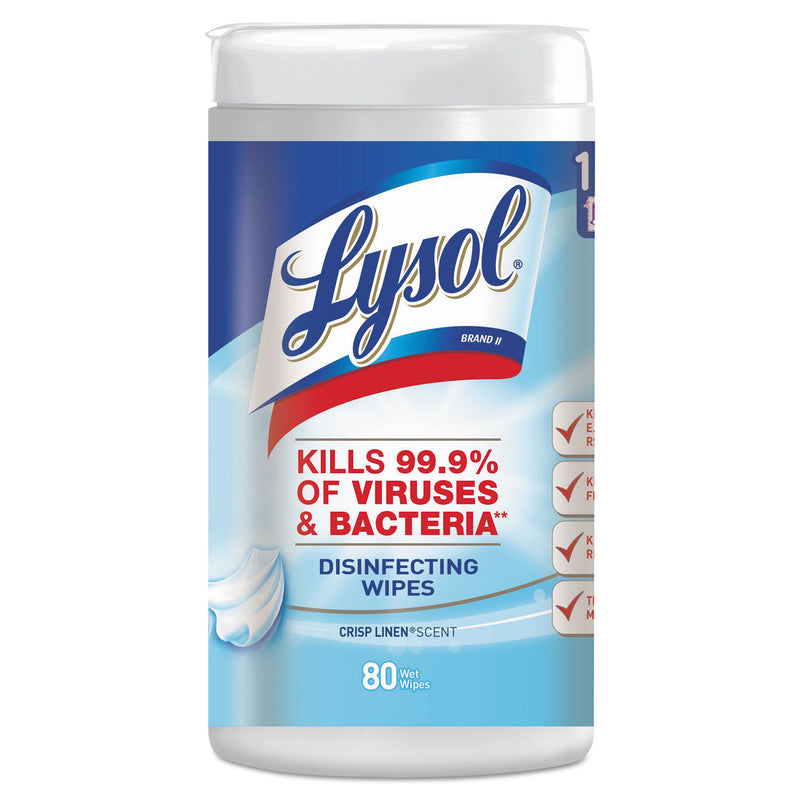 Lysol Disinfecting Wipes, 7 X 8, Crisp Linen, 80 Wipes/Canister, 6 Canisters/Carton - RAC89346CT