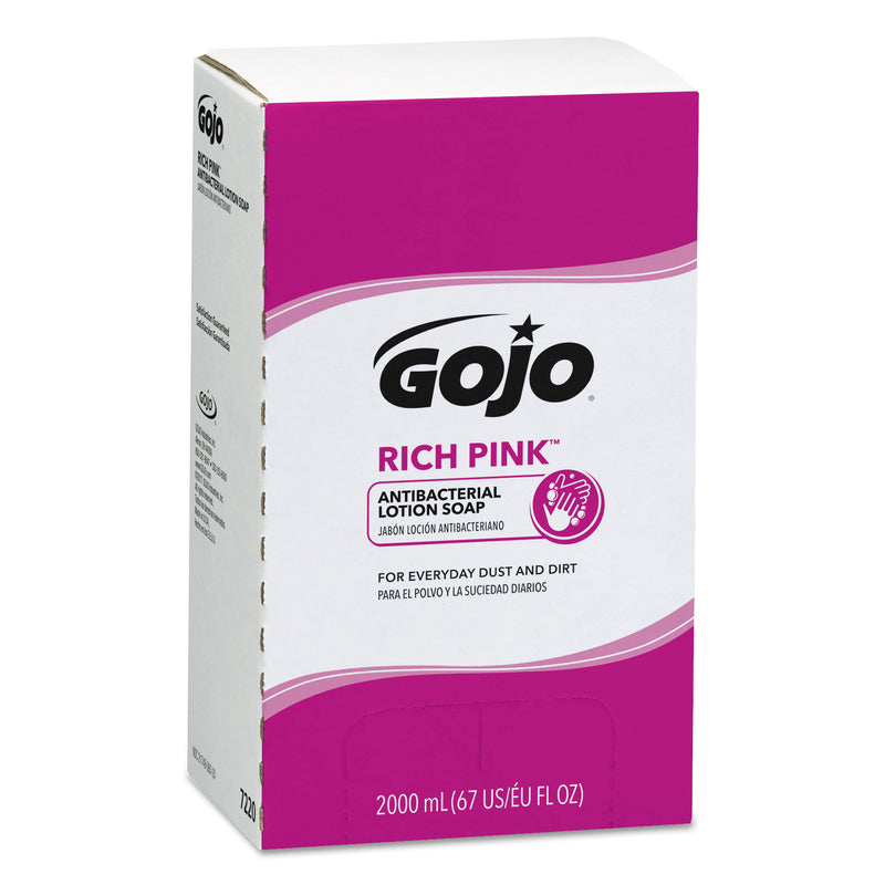 GOJO Rich Pink Antibacterial Lotion Soap Refill, 2000Ml, Pink, 4/Carton - GOJ7220