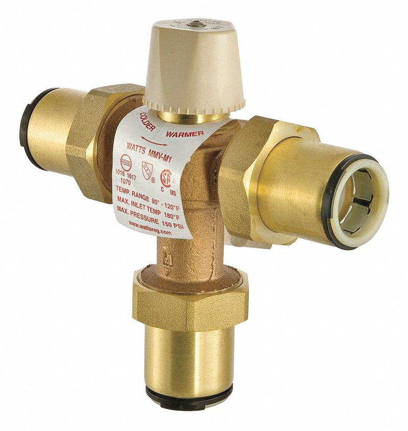 Watts 1 in Quick Connect Inlet Type Thermostatic Mixing Valve, Lead Free Copper Silicon Alloy, 13 gpm - LFMMV-M1-QC