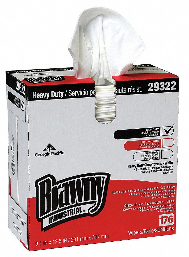 Georgia-Pacific Dry Wipe, Brawny(R) Professional H700, 9 in x 12-1/2 in, Number of Sheets 176, White, PK 10 - 29322