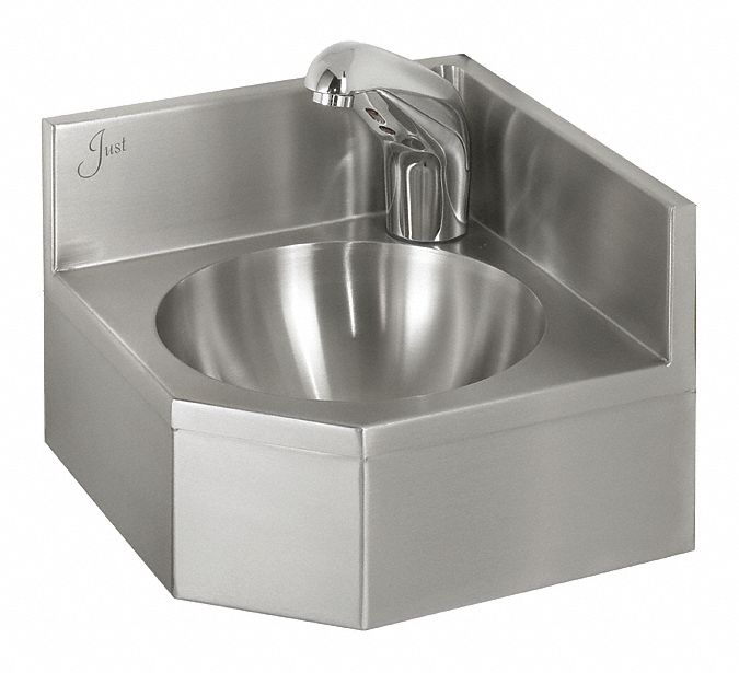 Just Manufacturing Stainless Steel, Wall, Bathroom Sink, With Faucet, Bowl Size 14 in x 14 in - A-35929-14-T