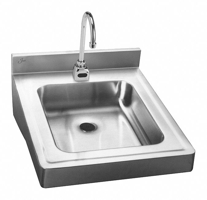 Just Manufacturing Stainless Steel, Wall, Bathroom Sink, With Faucet, Bowl Size 14 in x 16 in - HCL-23520-S