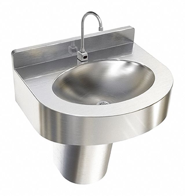 Just Manufacturing Stainless Steel, Wall, Bathroom Sink, With Faucet, Bowl Size 12-1/2 in x 17-1/2 in - WHLV-175-S