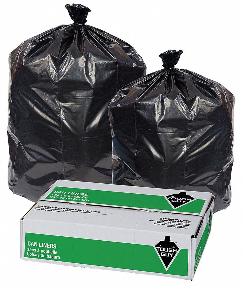 Tough Guy Trash Bag, 42 gal., LLDPE, Coreless Roll, Black, PK 100 - 29WK93
