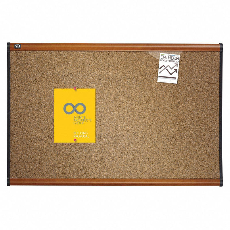 Quartet Push-Pin Bulletin Board, Cork, 36 inH x 48 inW, Light Cherry - B244LC