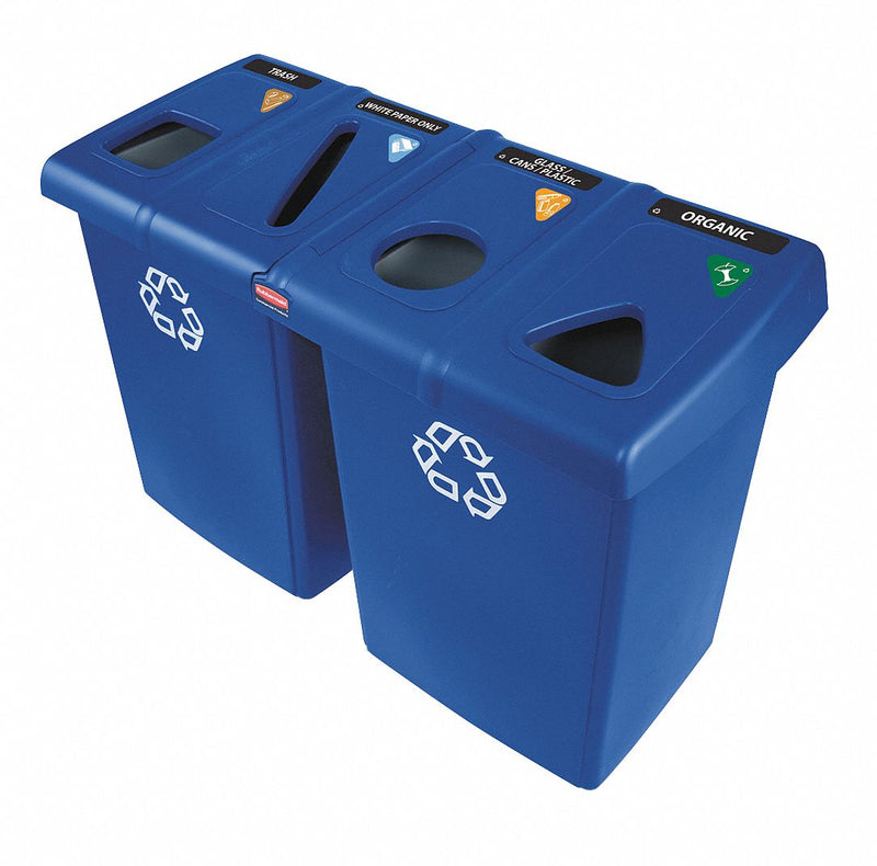 Rubbermaid (4) 23 gal Rectangular Recycling Station, Plastic, Blue - 1792372