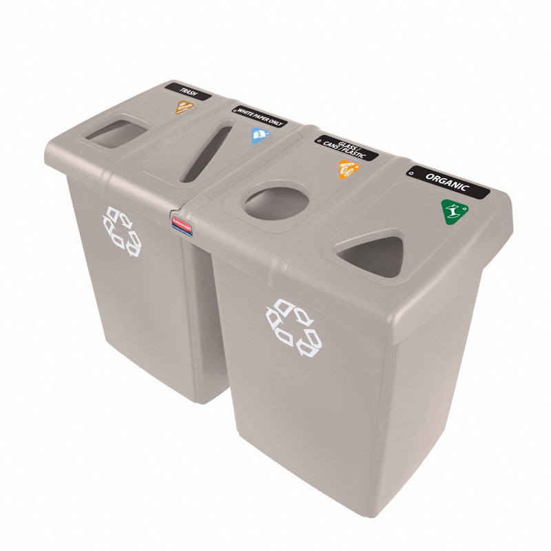 Rubbermaid (4) 23 gal Rectangular Recycling Station, Plastic, Brown - 1792374