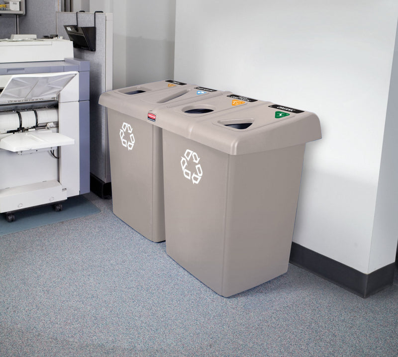 Rubbermaid (4) 23 gal Rectangular Recycling Station, Plastic, Brown - 1792374