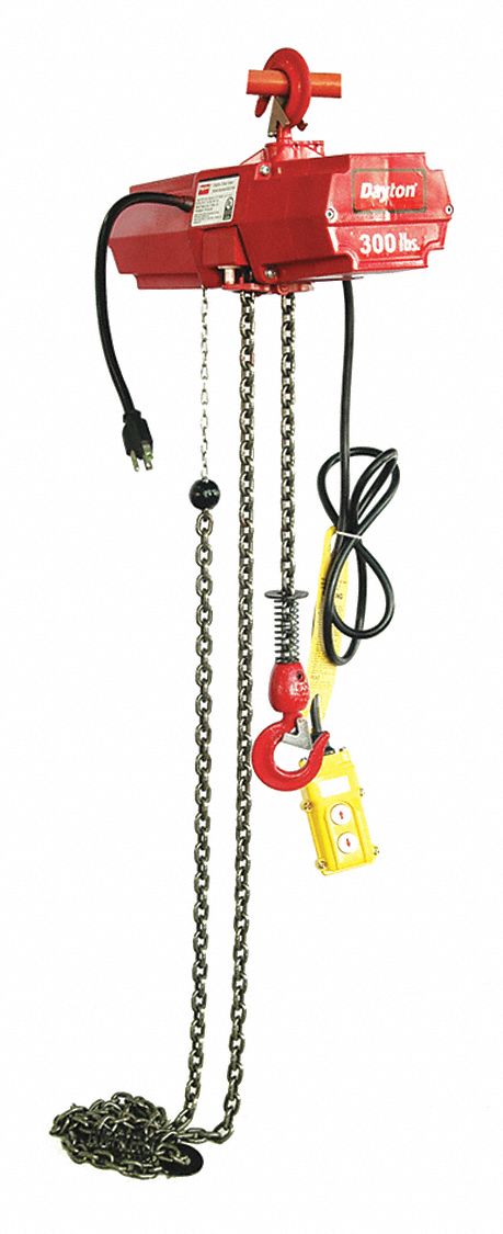 Dayton H2 Electric Chain Hoist, 300 lb Load Capacity, 115V, 10 ft Hoist Lift, 14 fpm - 4GU70