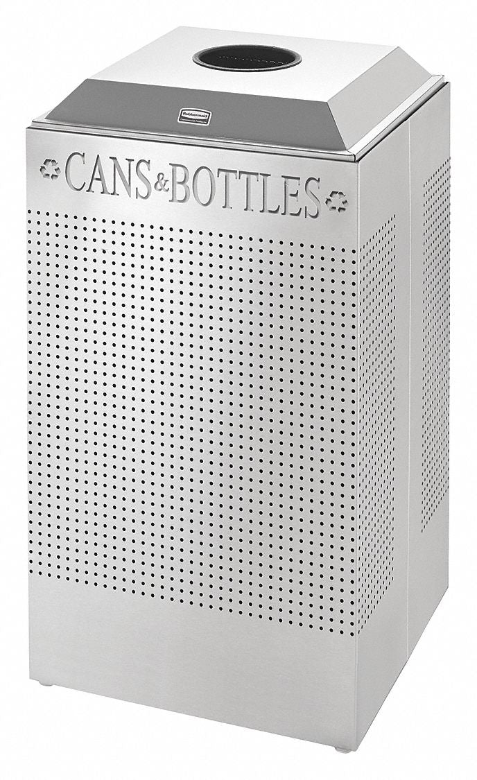 Rubbermaid 29 gal Square Recycling Can, Metal, Silver - FGDCR24CSM
