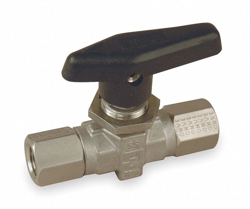 Parker Ball Valve, 316 Stainless Steel, Inline, 3-Piece, Pipe Size 1/2 in, Connection Type FNPT x FNPT - 8F-B8LJ2-SSP