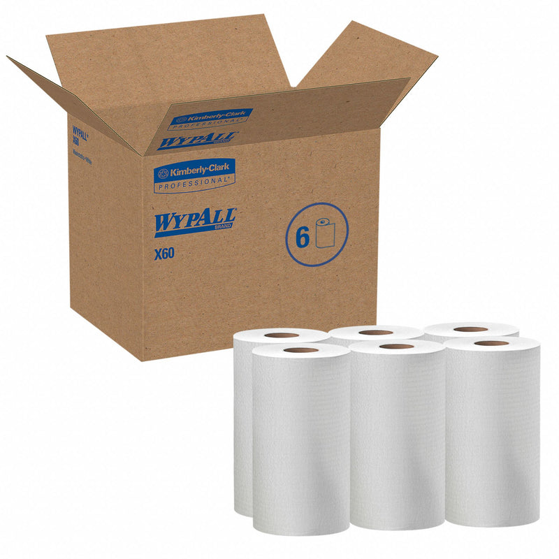 Wypall Dry Wipe Roll, WYPALL X60, 9-3/4 in x 13-1/2 in, Number of Sheets 130, White, PK 6 - 35421