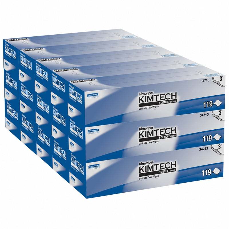 Kimtech Dry Wipe, KIMTECH SCIENCE KIMWIPES, 11-3/4 in x 11-3/4 in, Number of Sheets 119, White, PK 15 - 34743