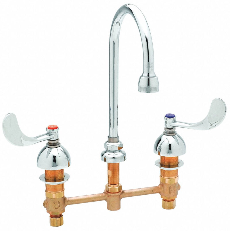 T&S Brass Chrome, Gooseneck, Kitchen Sink Faucet, Bathroom Sink Faucet, Manual Faucet Activation, 2.20 gpm - B-2866-04