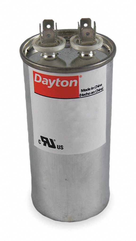 Dayton Round Motor Run Capacitor,7.5 Microfarad Rating,370VAC Voltage - 2MEC2