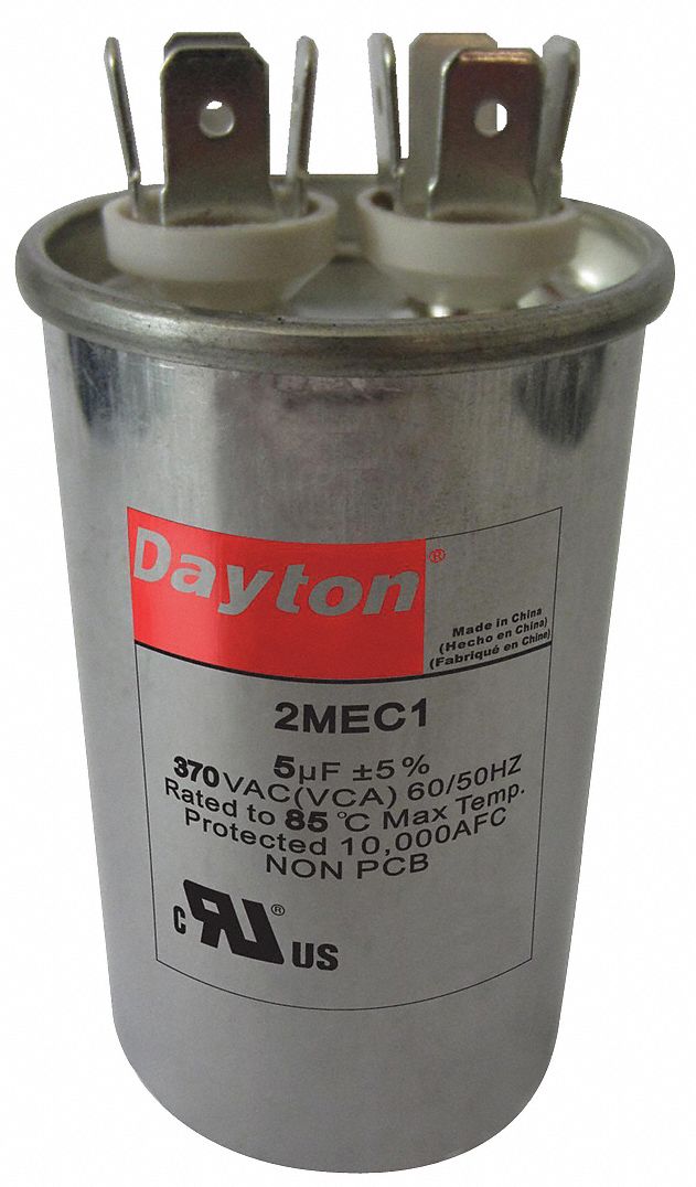Dayton Round Motor Run Capacitor,5 Microfarad Rating,370VAC Voltage - 2MEC1