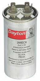 Dayton Round Motor Run Capacitor,25 Microfarad Rating,370VAC Voltage - 2MEC8