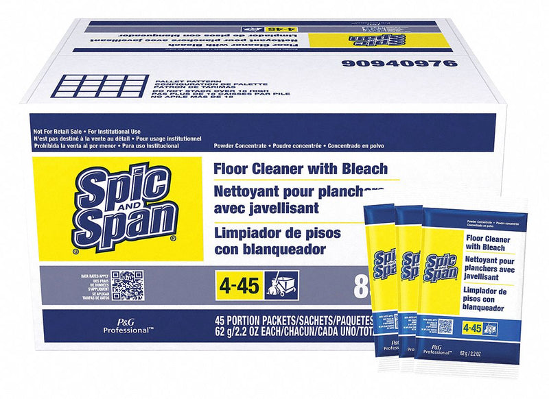 Spic and Span Bleach Floor Cleaner, Powder, 2.2 oz, Bag, PK 45 - PGC 02010