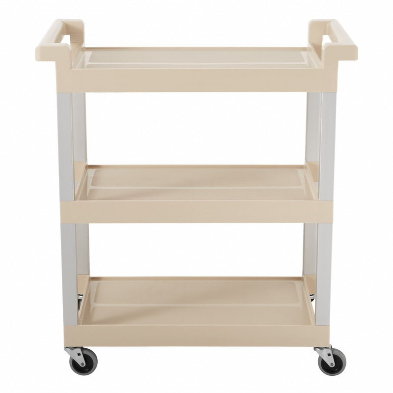Rubbermaid Dual-Handle Utility Cart with Lipped Plastic Shelves, 100 lb Load Capacity, Number of Shelves 3 - FG9T6571BEIG