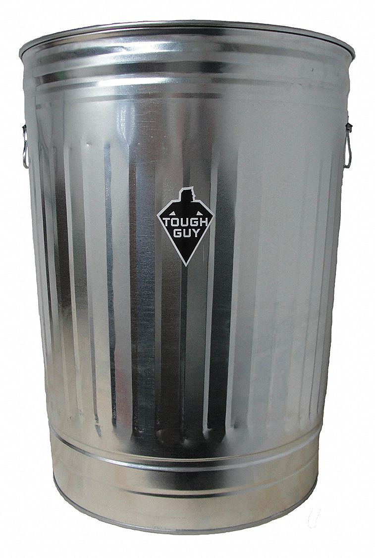 Tough Guy 31 gal Round Trash Can, Metal, Silver - 2PYW6