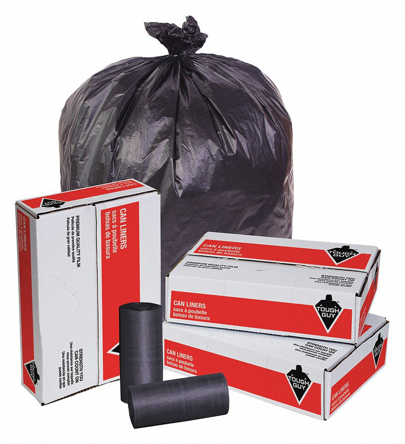 Tough Guy Trash Bag, 60 gal., HDPE, Coreless Roll, Black, PK 150 - 5XL49