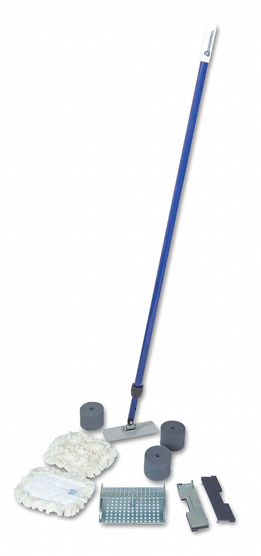 Tough Guy Cotton Quick Change 3-3/4" x 7-1/8" Wet Mop Head and Handle, White - 2U656