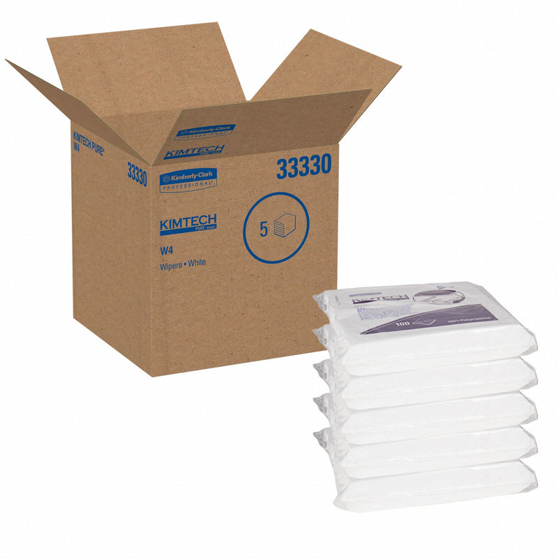 Kimtech Dry Wipe, KIMTECH PURE W4, 12" x 12", Number of Sheets 100, White, PK 5 - 33330