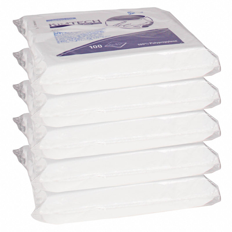 Kimtech Dry Wipe, KIMTECH PURE W4, 9" x 9", Number of Sheets 100, White, PK 5 - 33390