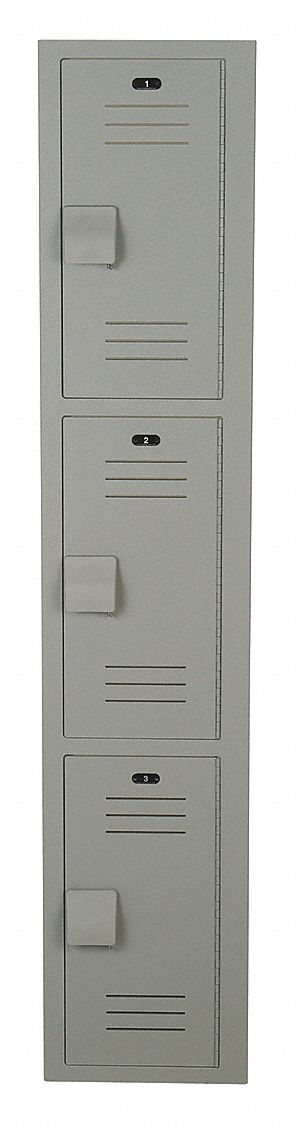 Bradley Gray Wardrobe Locker, (1) Wide, (3) Tier Openings: 3, 12 in W X 15 in D X 72 in H - LK1215723HV-200