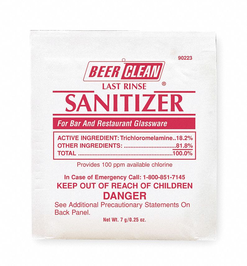 Beer Clean Hand Wash, Bar and Glassware Rinse Sanitizer, Cleaner Form Powder, 0.25 oz., PK 100 - 90223