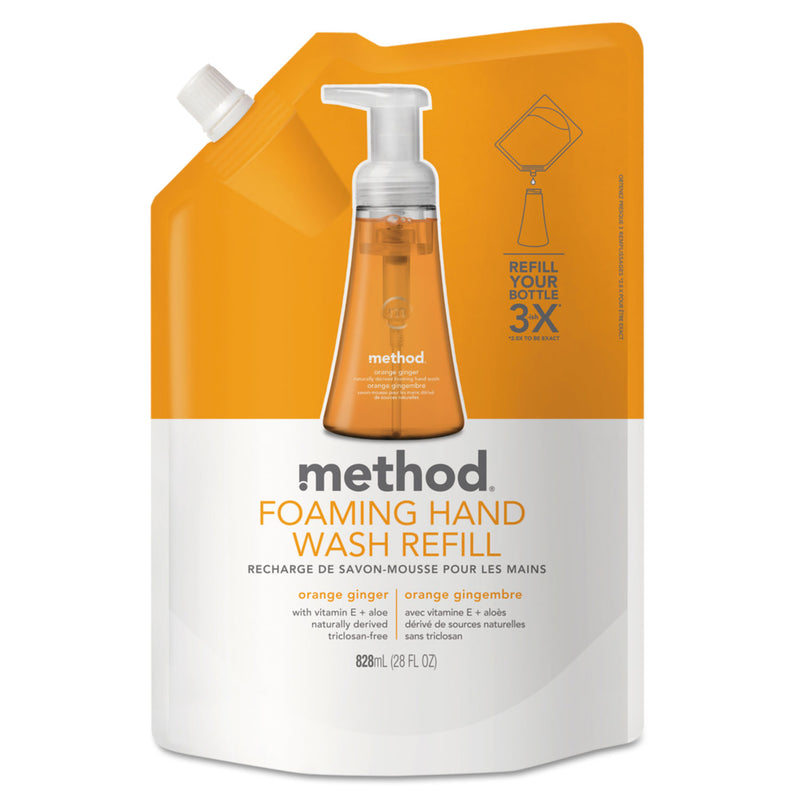 Method Foaming Hand Wash Refill, Orange Ginger, 28 Oz Pouch, 6/Carton - MTH01630