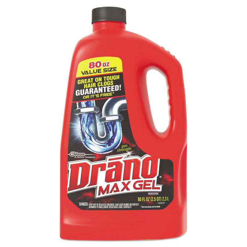 Drano Max Gel Clog Remover, Bleach Scent, 80 Oz Bottle, 6/Carton - SJN694772