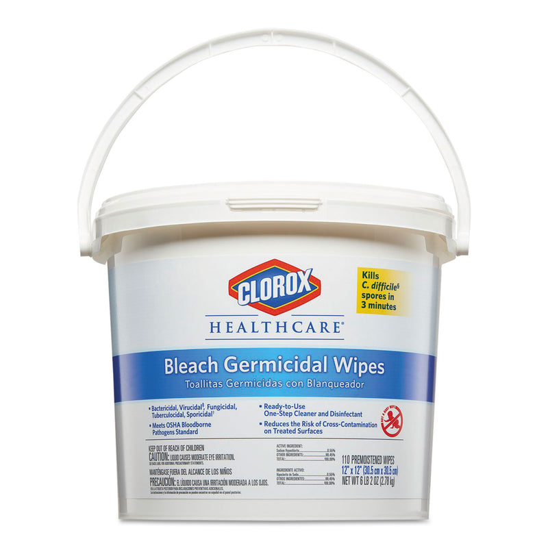 Clorox Healthcare Bleach Germicidal Wipes, 12 X 12, Unscented, 110/Bucket - CLO30358