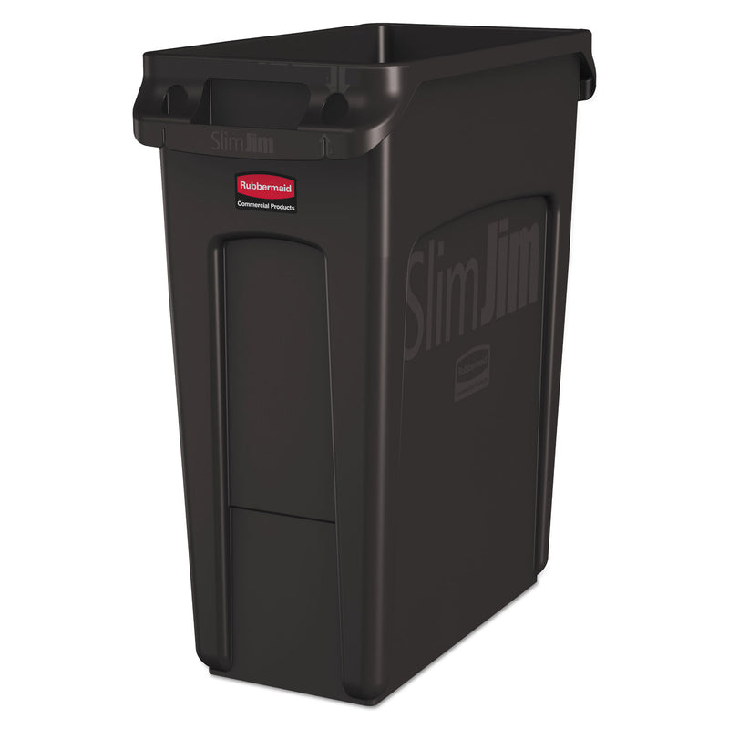 Rubbermaid Slim Jim With Venting Channels, Rectangular, 16 Gal, Plastic, Black - RCP1955959