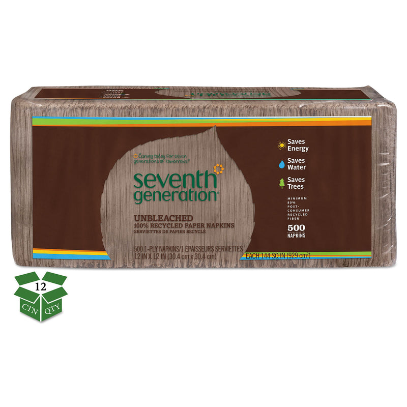 Seventh Generation 100% Recycled Napkins, 1-Ply, 12 X 12, Unbleached, 500/Pack, 12 Packs/Carton - SEV13705CT