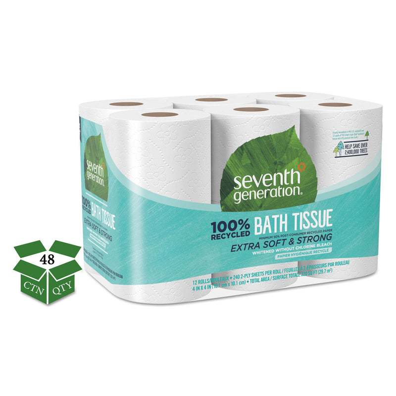 Seventh Generation 100% Recycled Bathroom Tissue, Septic Safe, 2-Ply, White, 240 Sheets/Roll, 48/Carton - SEV13733CT