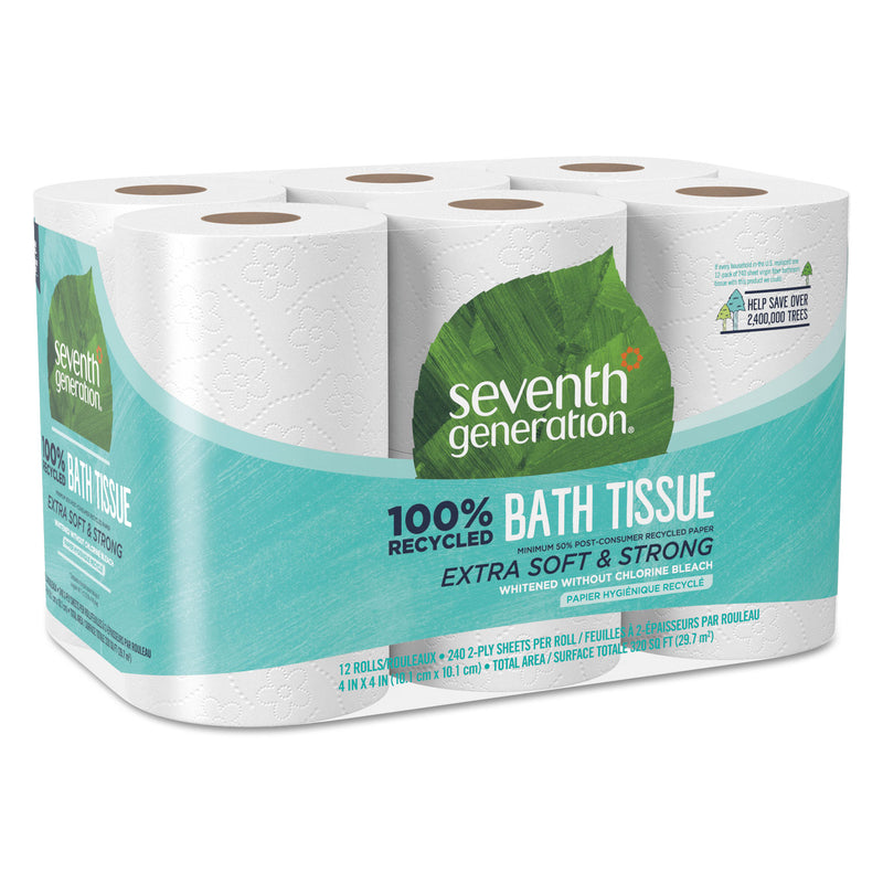 Seventh Generation 100% Recycled Bathroom Tissue, Septic Safe, 2-Ply, White, 240 Sheets/Roll, 12/Pack - SEV13733PK