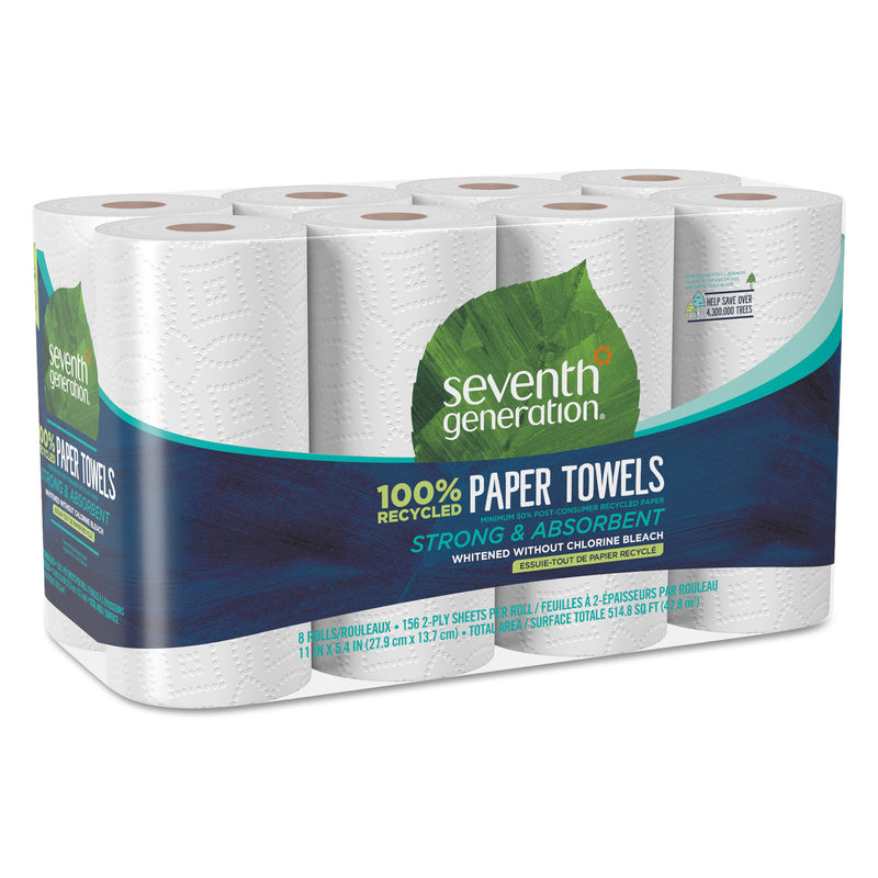 Seventh Generation 100% Recycled Paper Towel Rolls, 2-Ply, 11 X 5.4 Sheets, 156 Sheets/Rl, 8 Rl/Pk - SEV13739PK