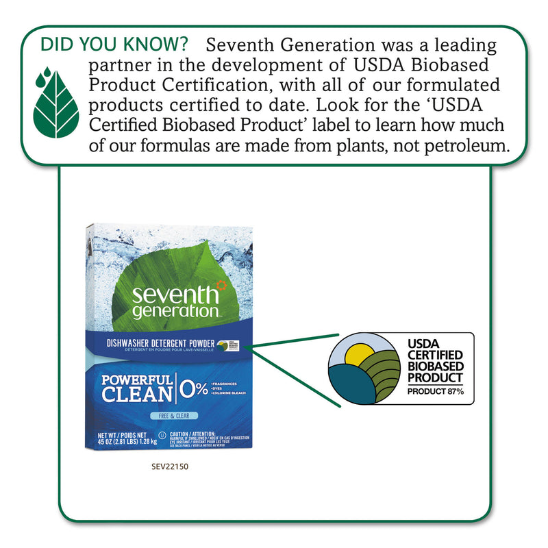 Seventh Generation Automatic Dishwasher Powder, Free And Clear, 45Oz Box, 12/Carton - SEV22150CT