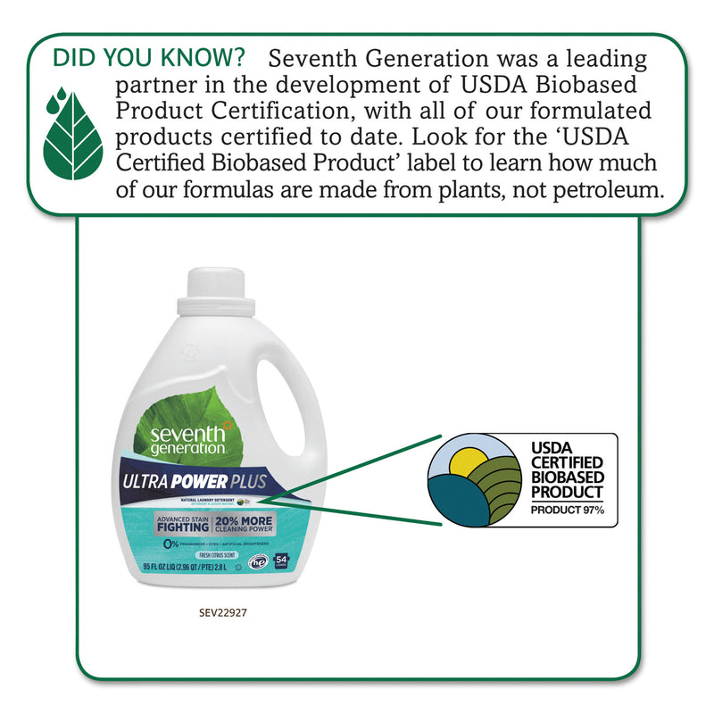 Seventh Generation Natural Liquid Laundry Detergent, Ultra Power Plus, Fresh Scent, 54 Loads, 95 Oz - SEV22927